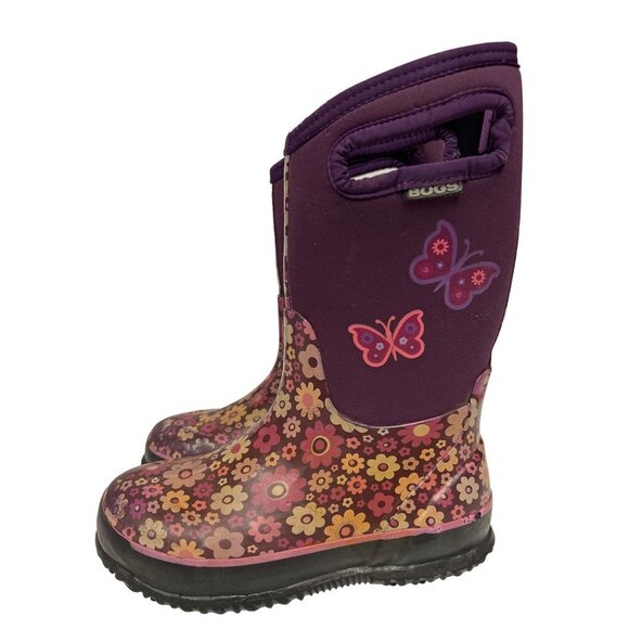 BOGS Classic Daisy Love Me  High Purple Flower Pull On Boots Girl's Size 2 - Picture 2 of 11